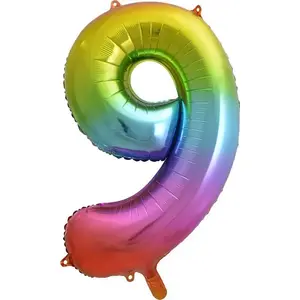 Foil Balloon GoDan Number 9 Rainbow 85 cm — single piece