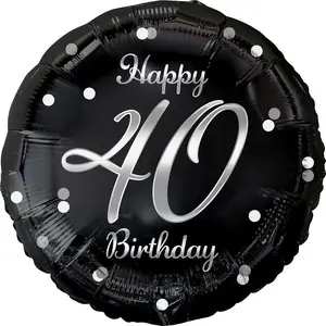 Foil Balloon GoDan Happy 40 Birthday 18" black with silver print