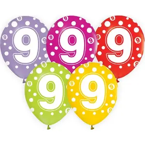 Numeric Balloons (9), GoDan, 12-inch latex balloons, pack of 5