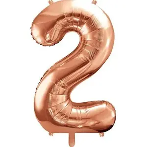 Foil Balloon Number 2 PartyDeco 86 cm, rose gold, inflatable numeral decoration