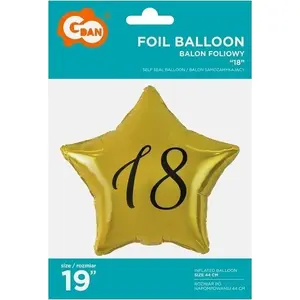 Foil Balloon GoDan 18th Birthday Star Gold – 18" star-shaped celebratory balloon