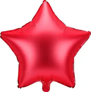 Foil Balloon Star 48 cm, PartyDeco — Red, helium-compatible decorative balloon