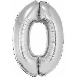 Foil Balloon Number 0, GoDan, silver, 85 cm