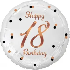 Фольгированный шар GoDan Happy 18 Birthday, белый с розово‑золотым принтом, 18" (GODA2484)