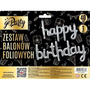 Folijas balonu komplekts MK TRADE Happy Birthday sudraba – svētku dekorācijas, dažādi izmēri