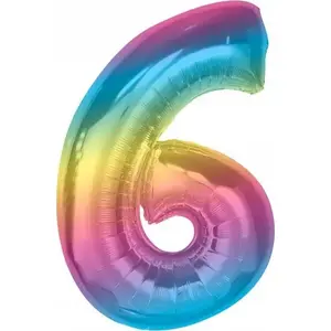Foil Number Balloon 6 by GoDan — rainbow design, 92 cm