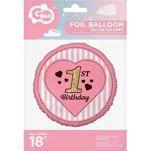 Foil Balloon GoDan 1st Birthday 45 cm, pink