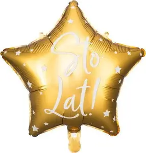Foil Balloon PartyDeco 'Sto Lat!' 40 cm, gold - celebratory round balloon