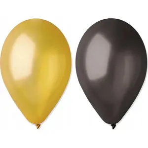 Шарики GoDan латексные 10" (25 см) GM90 — металлик золотые и чёрные, упаковка 50 шт.