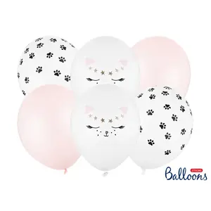 Toy balloon PartyDeco SB14P-306-000-6 — latex, 30 cm inflated diameter, pack of 6 (black, gold, pink, white)