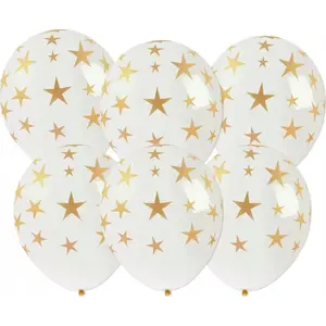 Balloon pack TEKA 6 pcs with gold star print — decorative latex party balloons