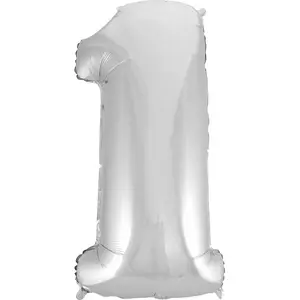 Foil Number Balloon 1, GoDan, silver, 85 cm