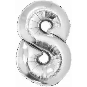 Foil Balloon GoDan number 8 silver 85 cm