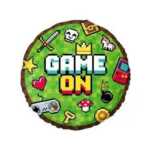 Foil Balloon GoDan Game On 45 cm, round party balloon, decorative helium-ready