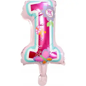Balloon decoration TEKA Balon foliowy roczek różowy – foil birthday balloon, pink