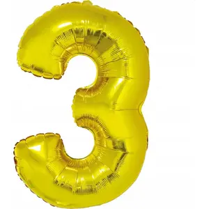 Foil Number Balloon GoDan 3 Gold 92 cm