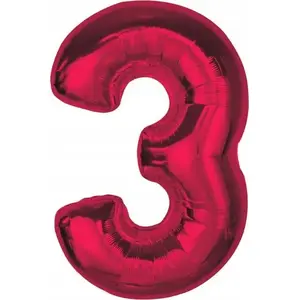 Foil Balloon GoDan number 3, red, 92 cm