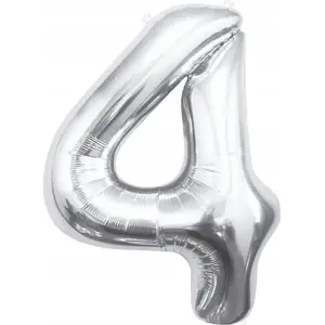 Foil Balloon GoDan Number 4 Silver 85 cm