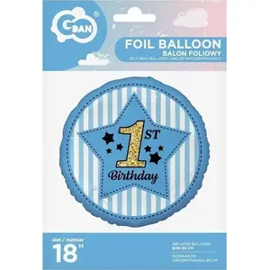 Helium foil balloon GoDan 1st Birthday blue 45 cm