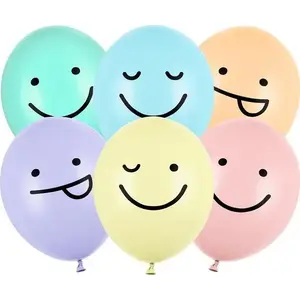 Latex Balloons PartyDeco 6 pcs pastel with smiley design