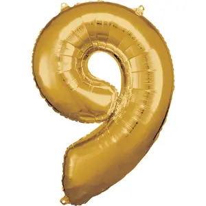Rotaļu balons AMSCAN 9906274 — folija, zelta krāsa, uzpūsts diametrs 86 cm, iepakojumā 5 gab.