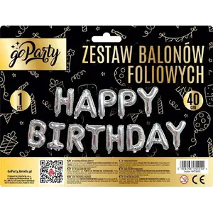 Foil balloon set MK TRADE 'Happy Birthday' silver – assorted shapes and sizes, reusable