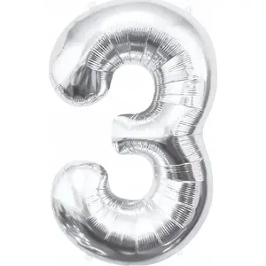 Foil Balloon GoDan model BC-HSR3 — silver numeral 3, 85 cm