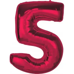 Foil Number Balloon 5 by GoDan, red, 92 cm