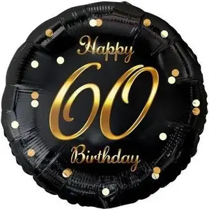 Helium foil balloon GoDan Happy 60 Birthday, black and gold, decorative celebration balloon