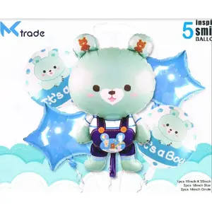 Foil balloons set "It's a boy" with bear, 5 pieces — No name