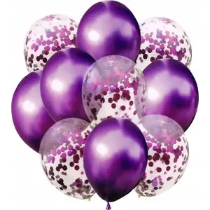 Balonu komplekts MK TRADE BSC-693 — 33 cm lateksa baloni ar violetu konfeti, 10 gab.