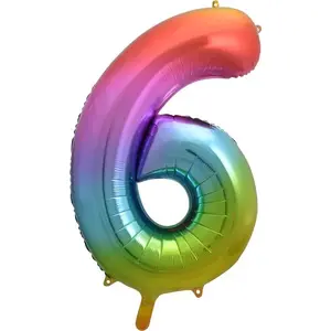 Foil Balloon GoDan number 6 rainbow 85 cm – single piece