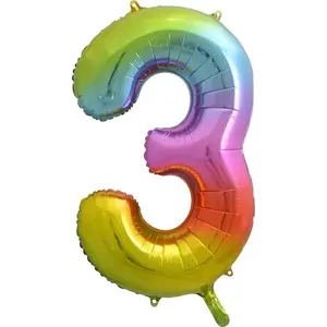 Foil Balloon GoDan number 3, rainbow pattern, 85 cm, single piece