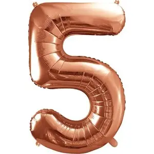 Foil Balloon Number 5 PartyDeco 86 cm, rose gold, inflatable numeric decoration