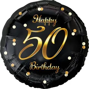Foil Balloon GoDan B&C Happy 50 Birthday — black and gold, model 490716