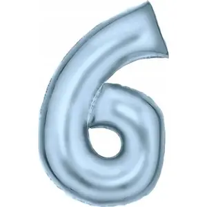 Foil Balloon Number 6 by AMSCAN, satin pastel blue, 86 cm, model 9917338