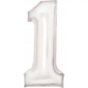 Folia balons skaitlis AMSCAN 1, satīna balts, 86 cm, modelis 9917293
