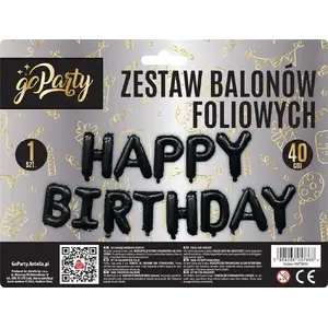 Folio balonu komplekts MK TRADE 'Happy Birthday' melns — svētku folijas baloni