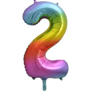 Foil Number Balloon 2, GoDan, rainbow, 85 cm, single piece