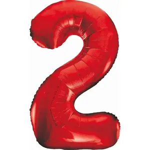 Foil Balloon GoDan Digit '2' red 85 cm — numeral shaped decorative balloon