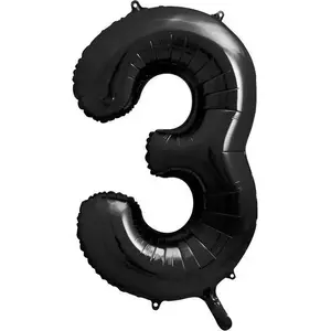 Foil Number Balloon PartyDeco, model '3', black, 86 cm