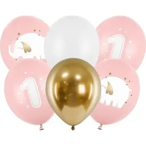 Latex Balloons with Print for First Birthday PartyDeco 513459 — assorted colors, printed '1' design