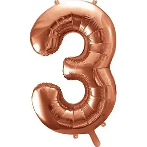 Folio balons skaitlis PartyDeco 3, 86 cm, rozā zelts, viena cipara