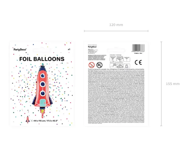 Rotaļu balons PartyDeco Rocket — 440×1150 mm, 50 gab. Photo 5