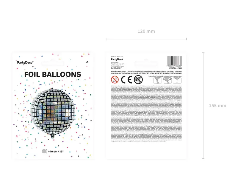 PartyDeco Disco Ball folijas balons 400 mm Photo 3