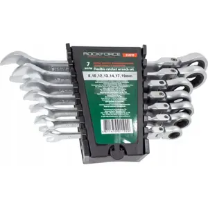 Combination wrench set with ratcheting flex head, Rockforce RF-51072F, 7-piece (8–19 mm)