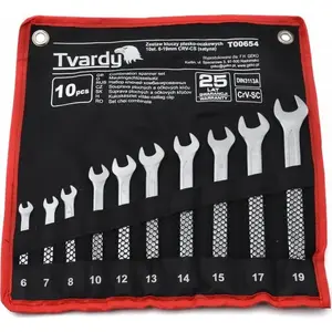 Set of combination wrenches GEKO T00654, 10-piece, 6–19 mm, CR-V, satin finish