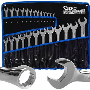 Flat-ring combination wrench set GEKO G11156, Cr-V polished, sizes 6–36 mm, 25 pieces