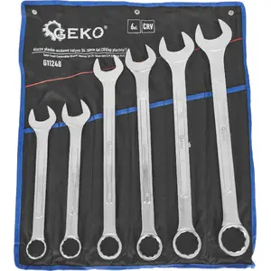 Wrench set GEKO flat-ring (open-end/box) 6 pcs CR-V satin finish 34–50 mm