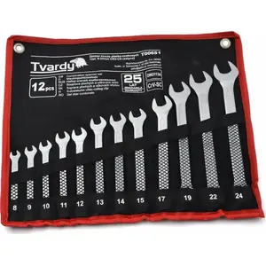 Combination Wrench Set GEKO T00651 — 12-piece 8–24 mm, Cr-V steel, satin finish